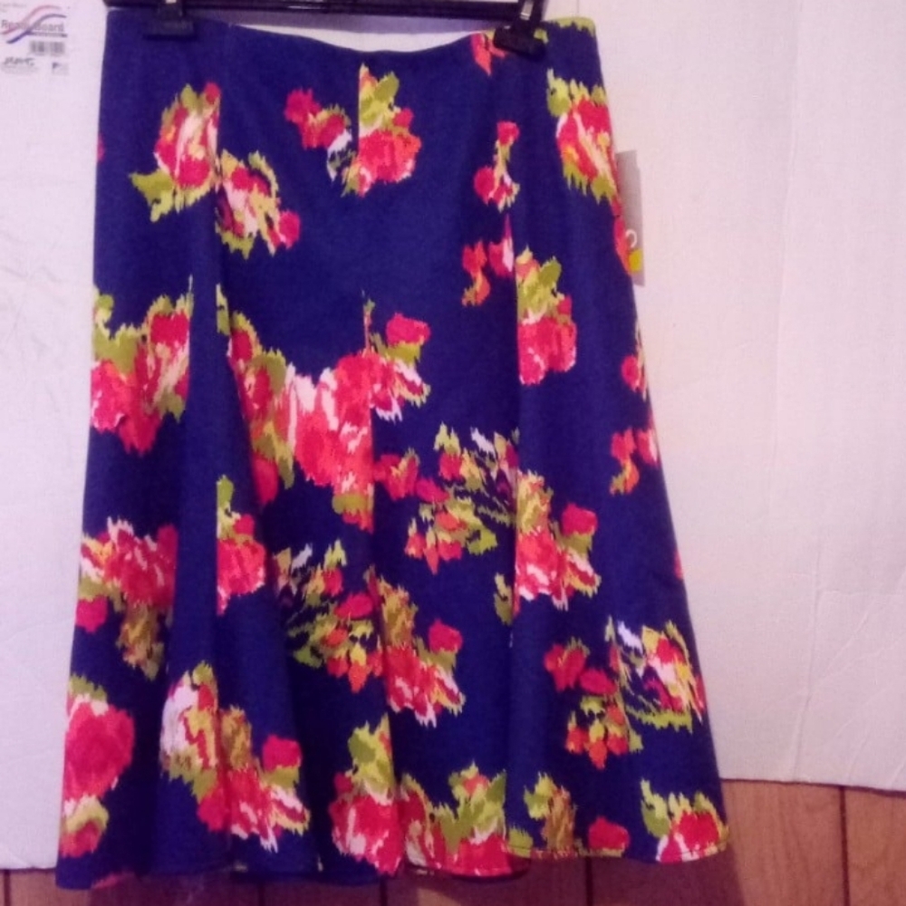 Valerie Stevens Navy Blue Floral Print Full Midi Length Skirt, Nwts